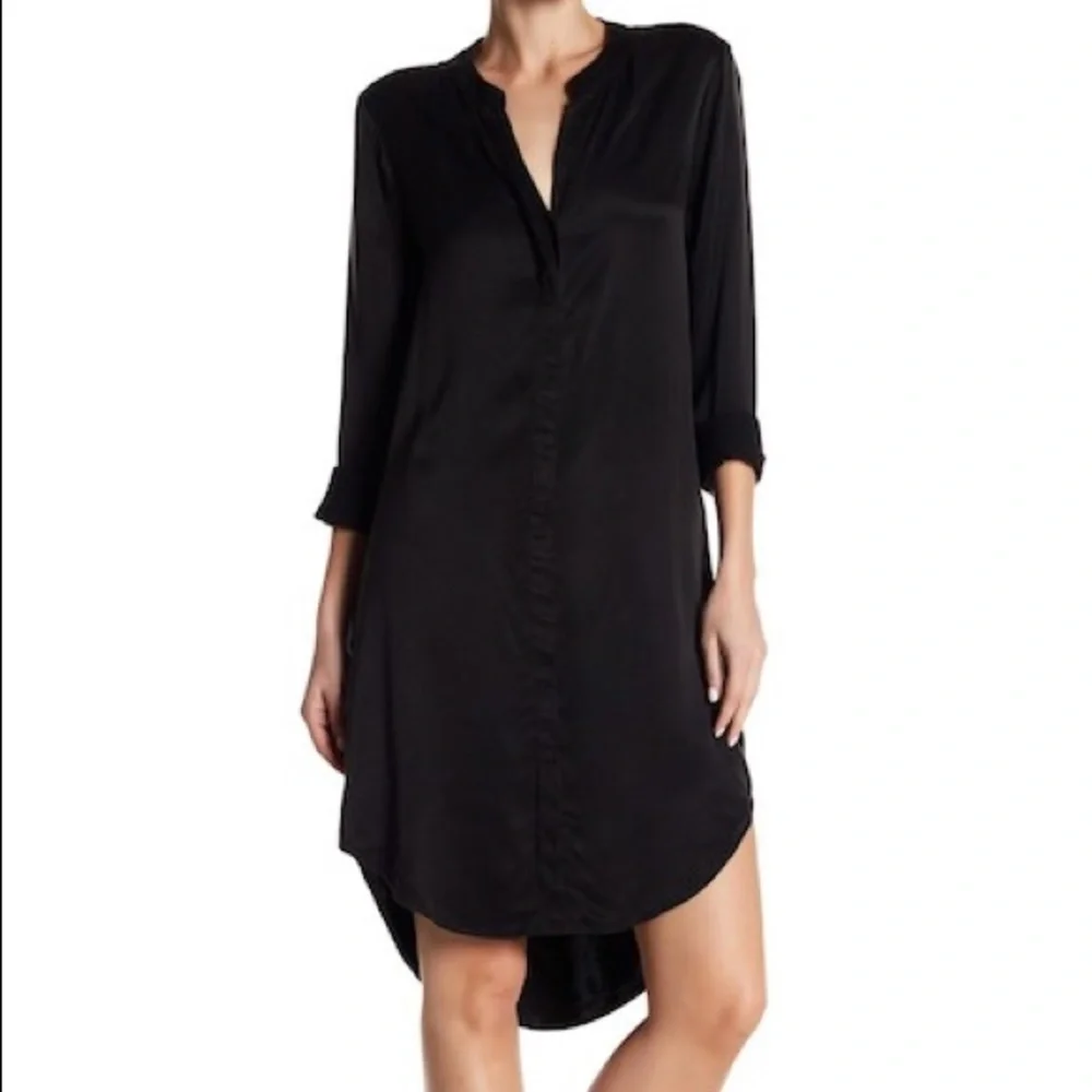 Splendid Hi-Lo Shirt Dress XS Black Tunic Cupro Button Down